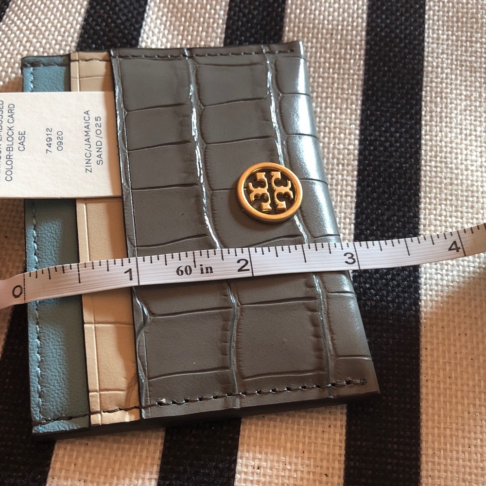 Authentic Tory Burch Gray Croc Embossed Card Holder/Gold Tory Burch Logo New/tag - Picture 9 of 11